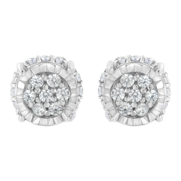 .925 Sterling Silver 1/3 cttw Round-cut Diamond Floral Stud Earring (I-J
